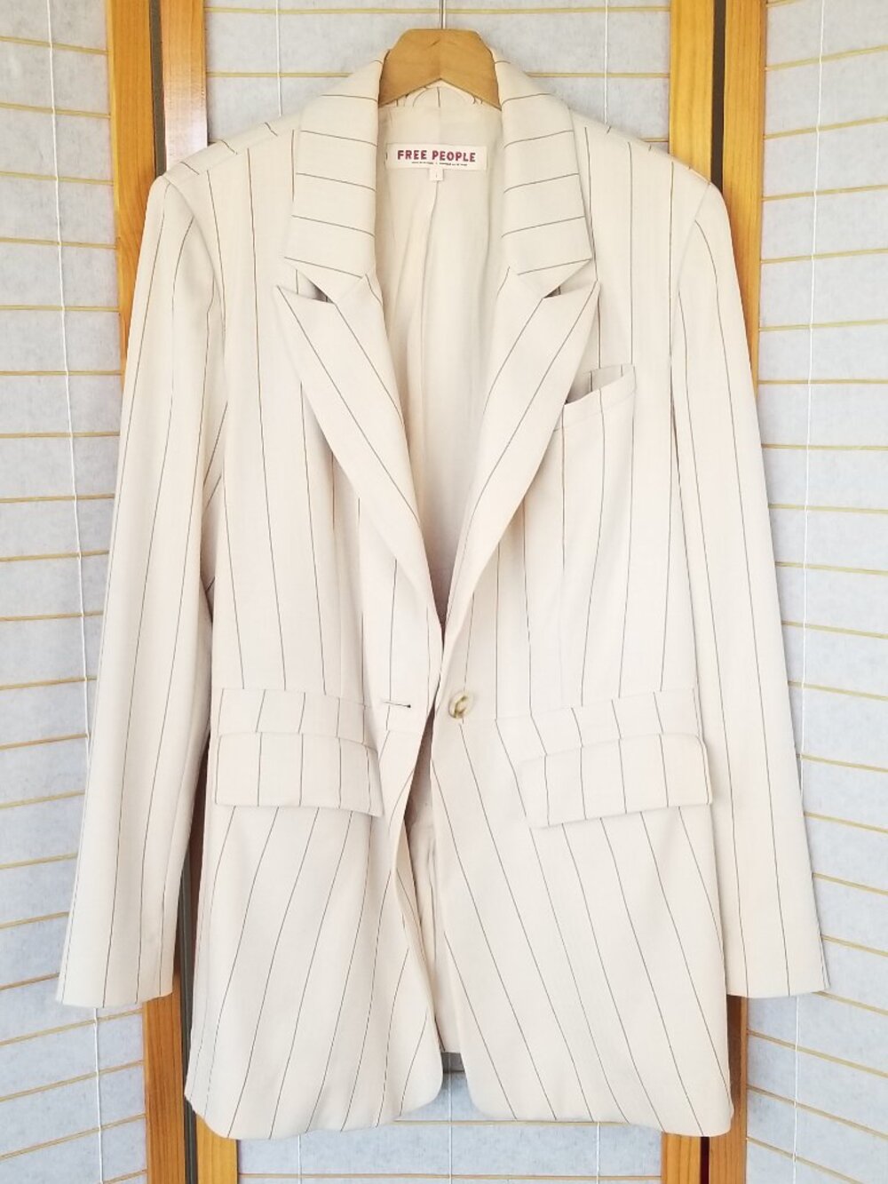 Free People Menswear Crosby Blazer Oversized Pinstripe Ivory Combo Long-line LG